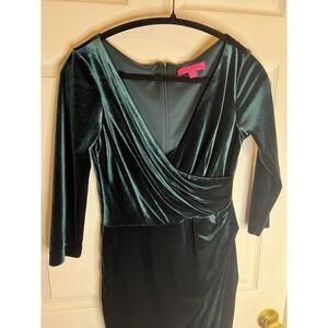 Betsey Johnson Women's Velvet Surplice Green Dress‎ Size 4